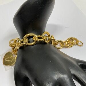 Judith Ripka Gold tone Sterling Silver Heart Charm Link Bracelet 7.5 P monogram